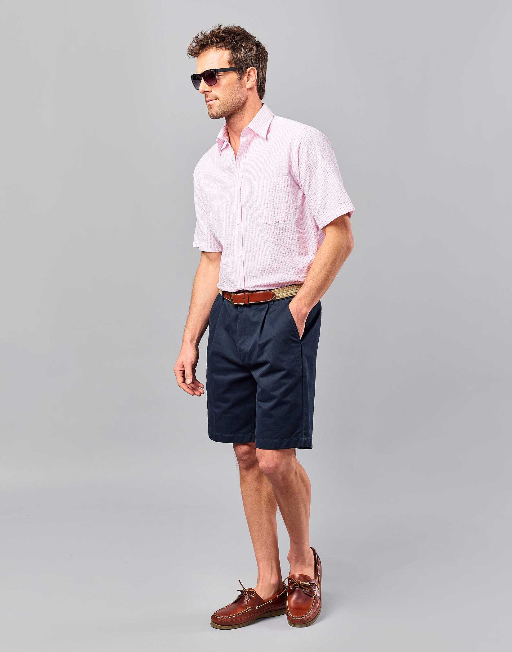 Pleated Front Shorts - Navy