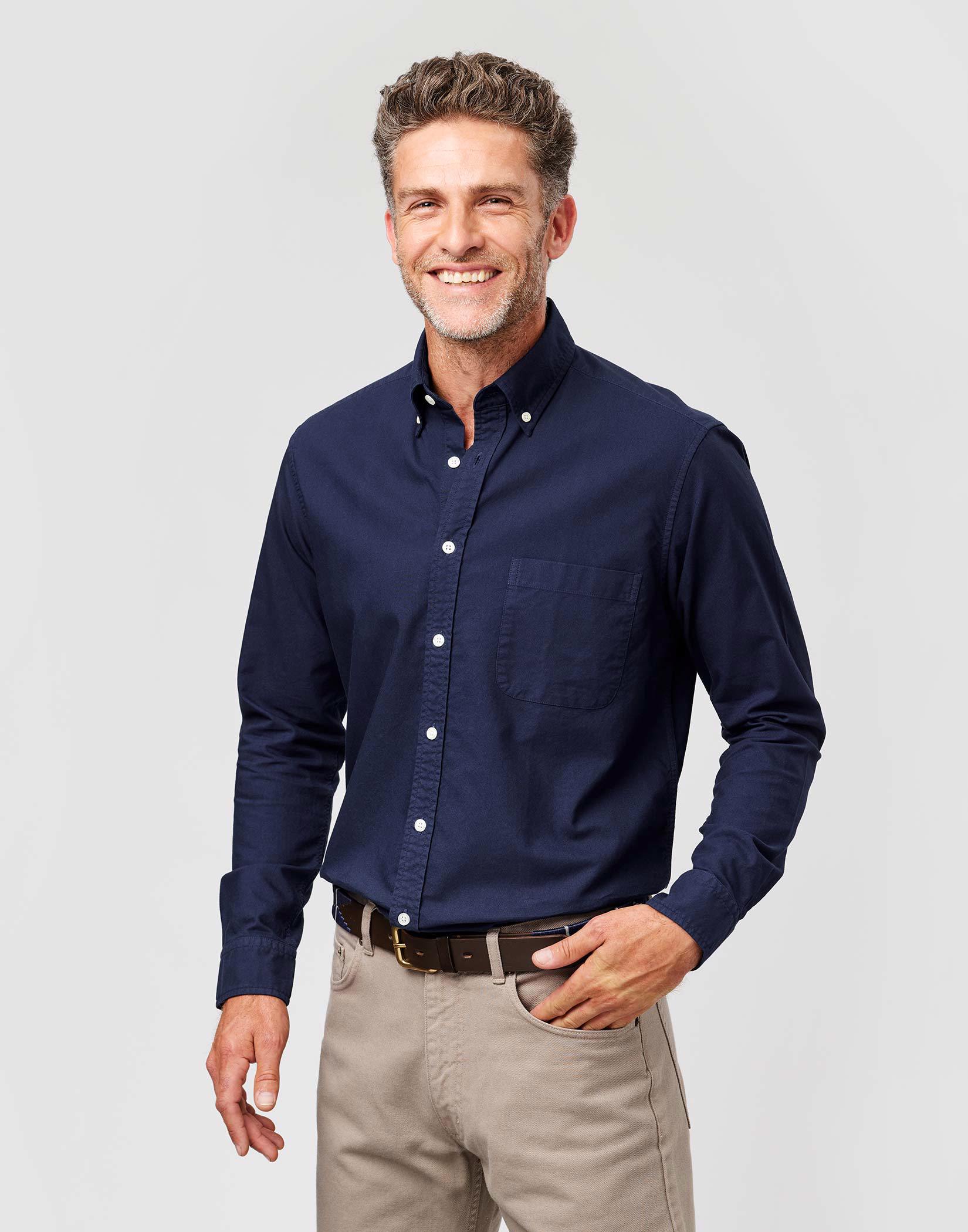 Washed Button Down Oxford Shirt - Navy
