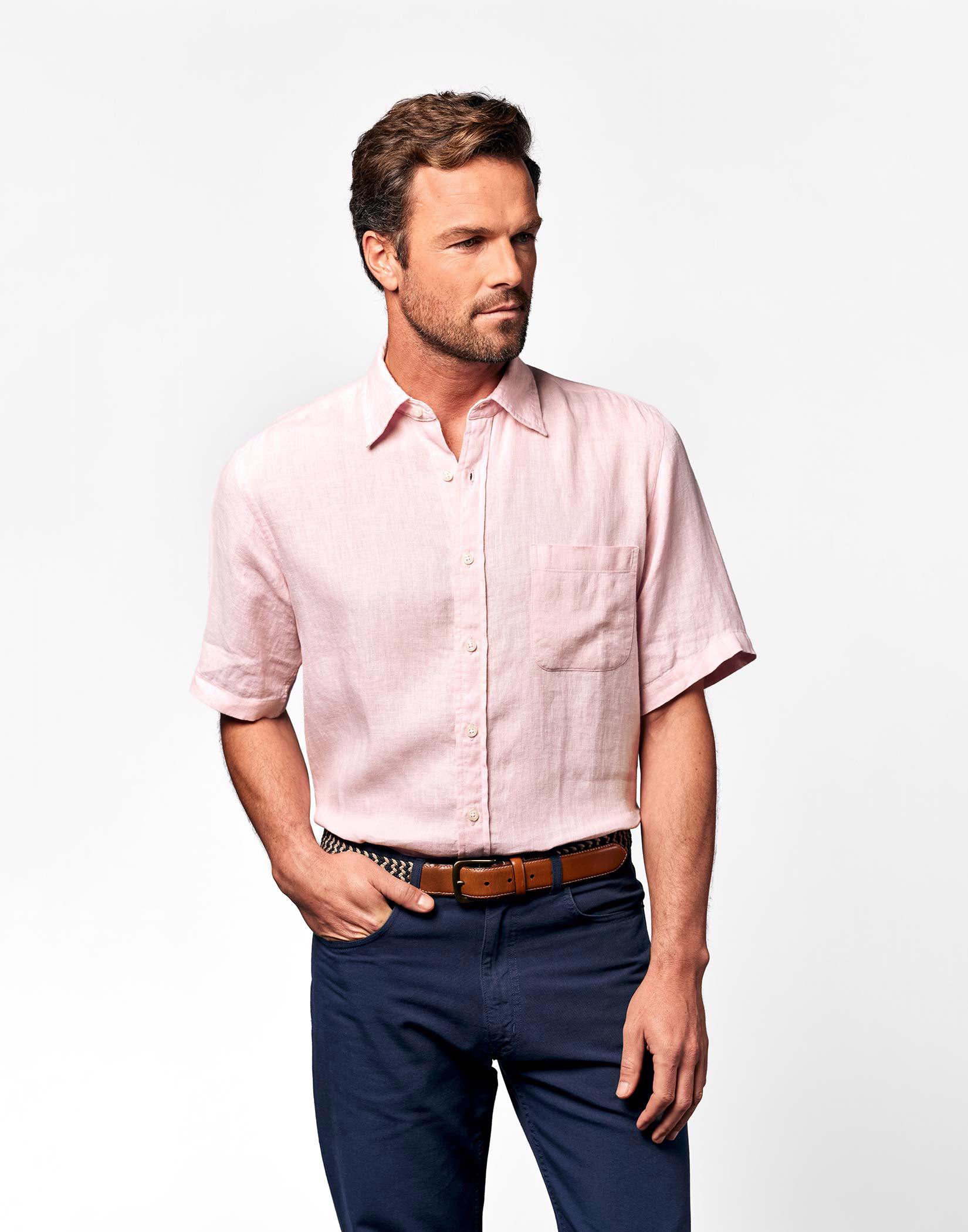 Linen Shirt Short Sleeve - Pink