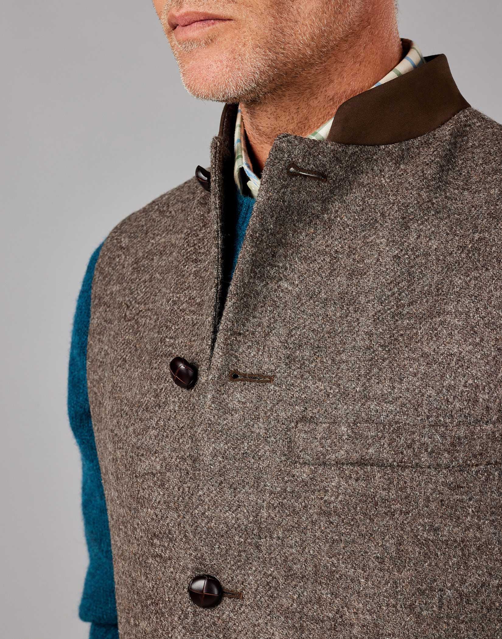 British Wool Nehru Gilet - Plain Weave