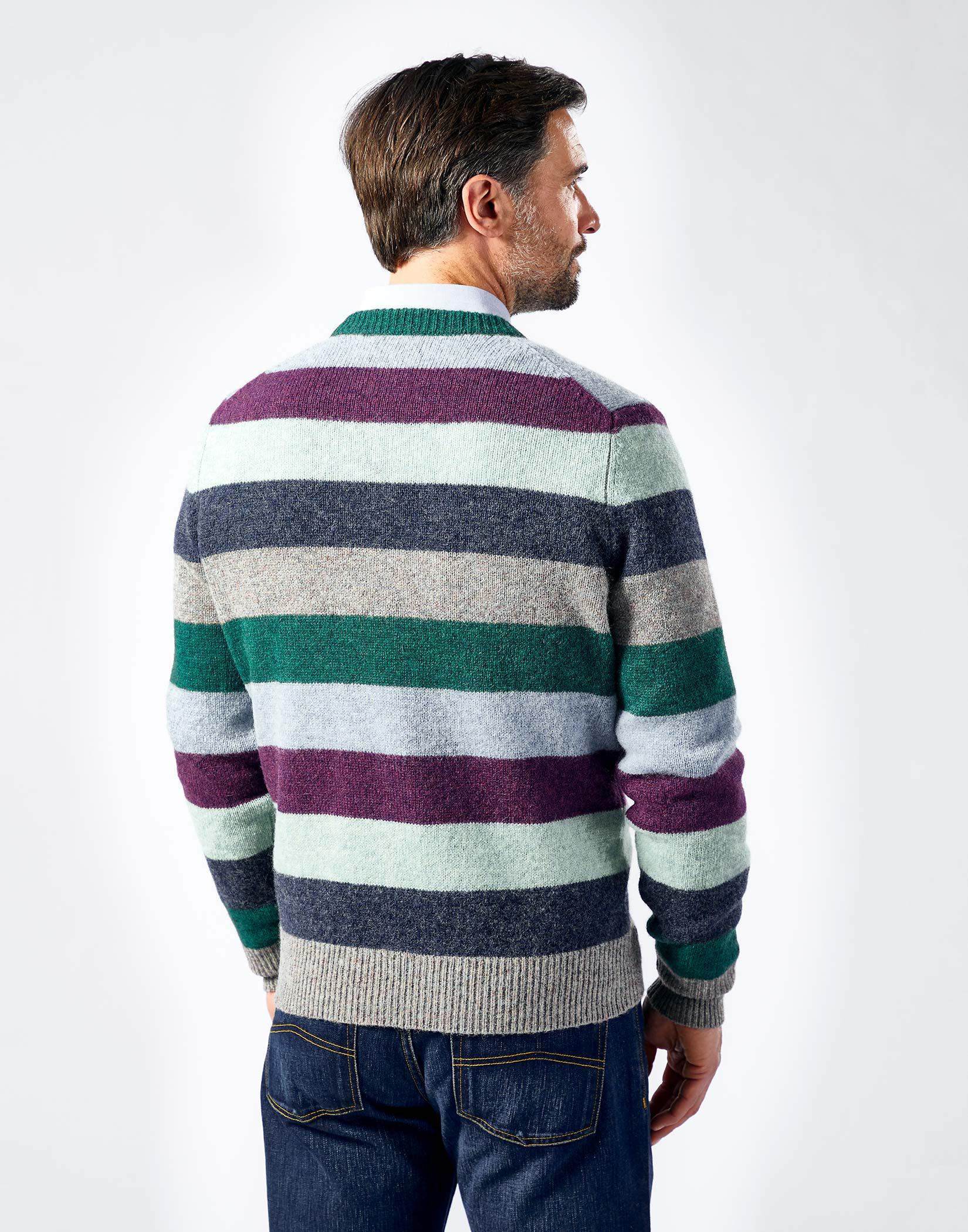 Shetland Striped Crew Neck Jumper - Orange/Green