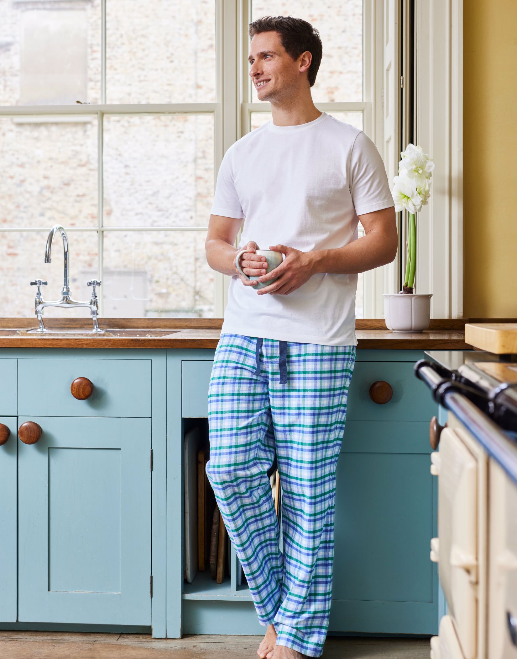 Brushed Cotton Woven Gingham Pajama Bottoms