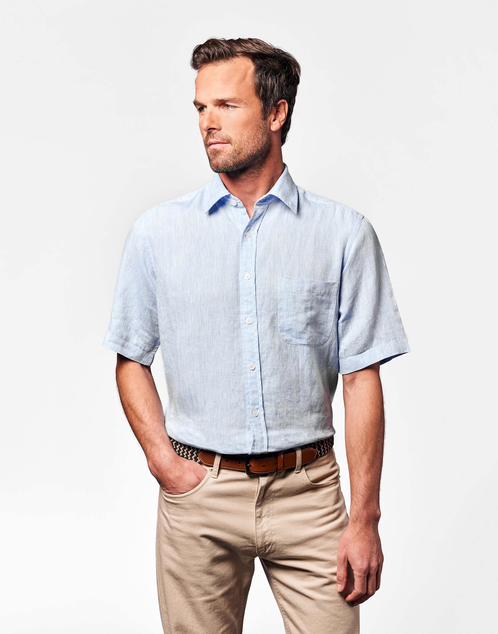 Linen Shirt Short Sleeve - Light Blue